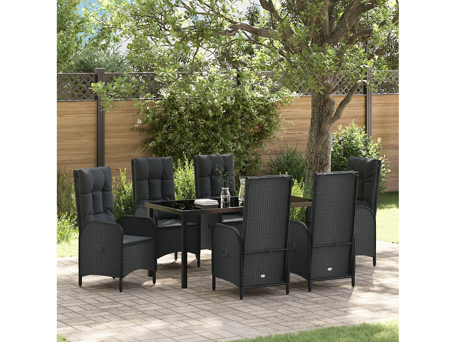 Ensemble de jardin de 7 pièces Rattan Poly Noir