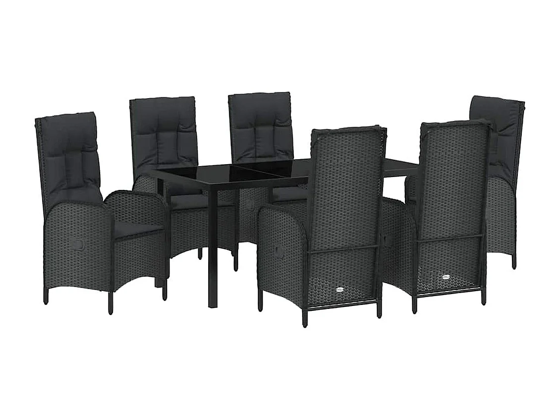 Ensemble de jardin de 7 pièces Rattan Poly Noir