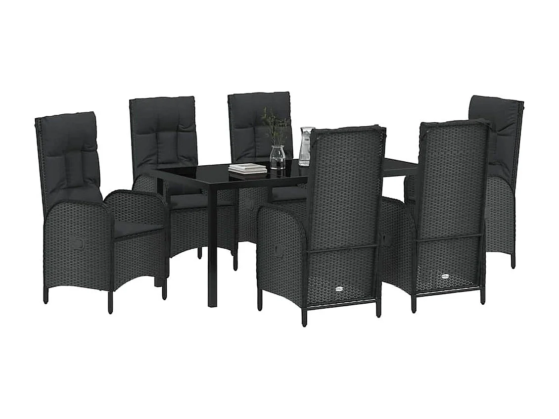 Ensemble de jardin de 7 pièces Rattan Poly Noir