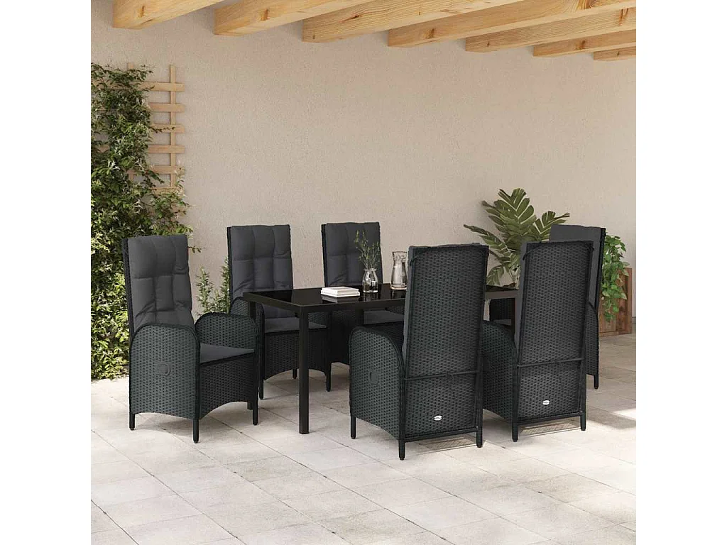 Ensemble de jardin de 7 pièces Rattan Poly Noir