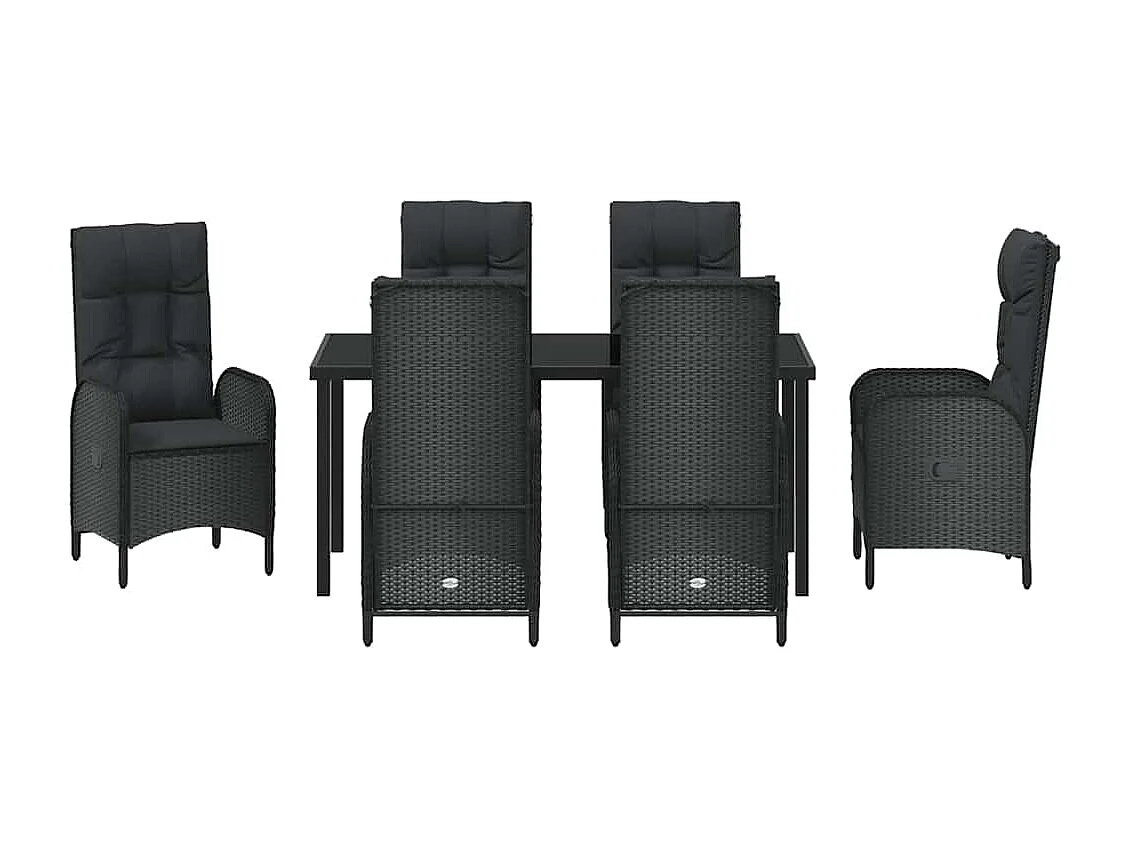 Ensemble de jardin de 7 pièces Rattan Poly Noir