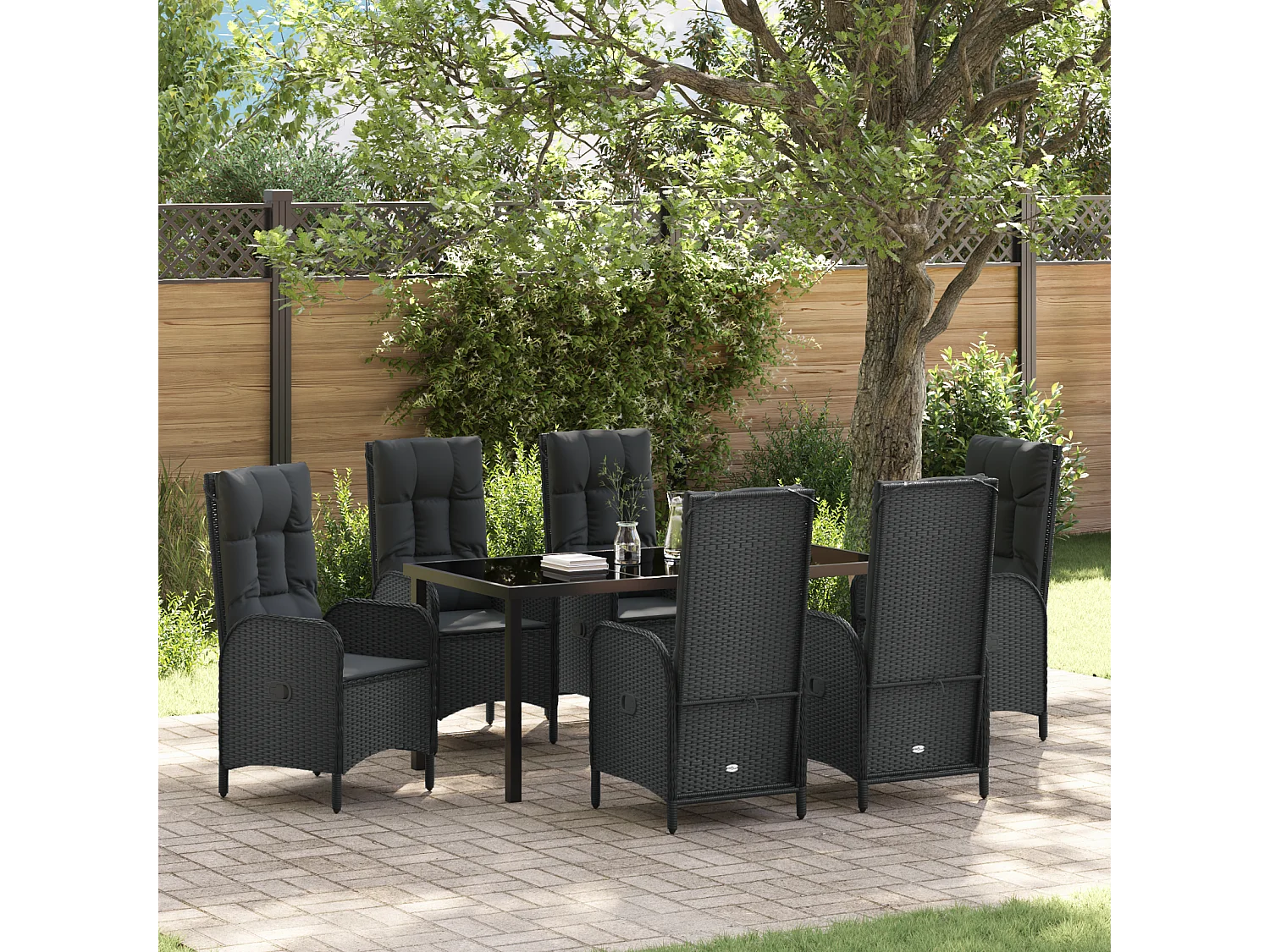 Ensemble de jardin de 7 pièces Rattan Poly Noir
