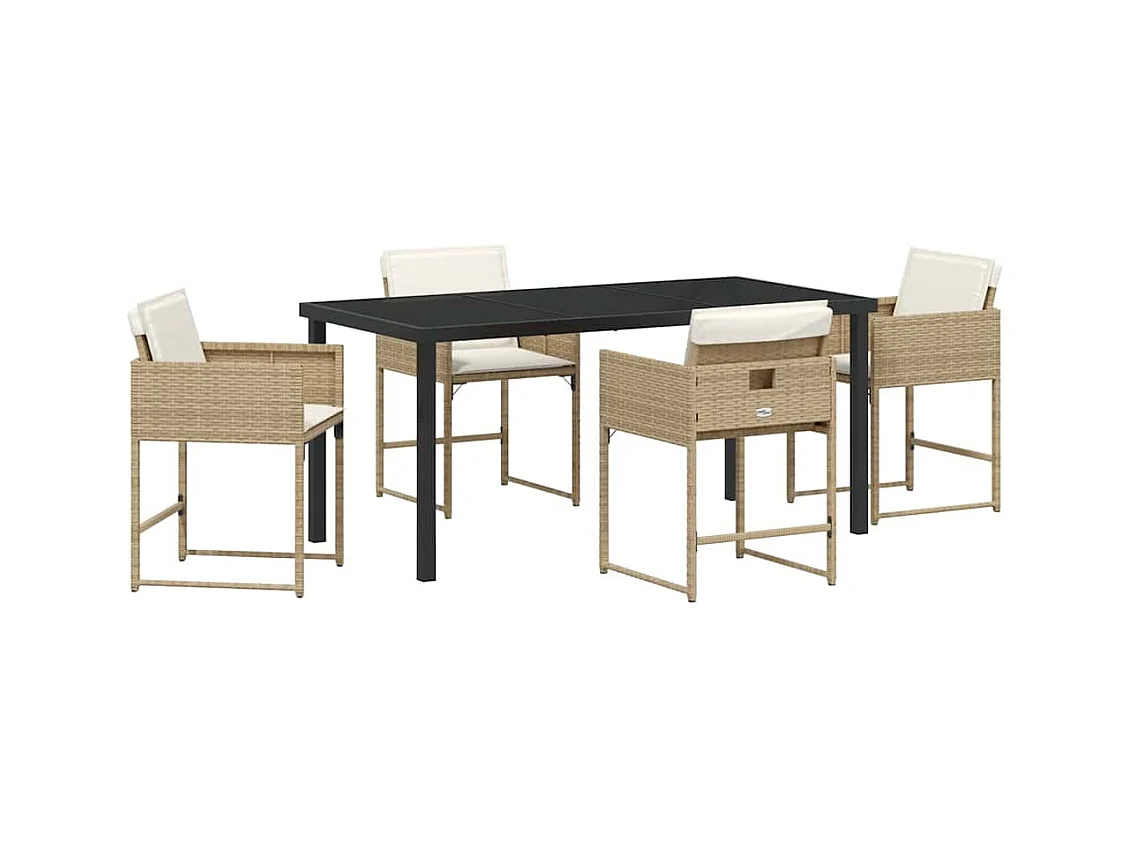 Set da pranzo da giardino da 5 pezzi con cuscini in polyrattan beige
