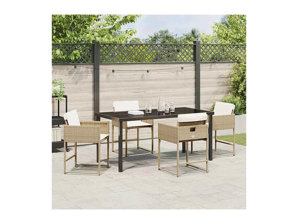 Set da pranzo da giardino da 5 pezzi con cuscini in polyrattan beige