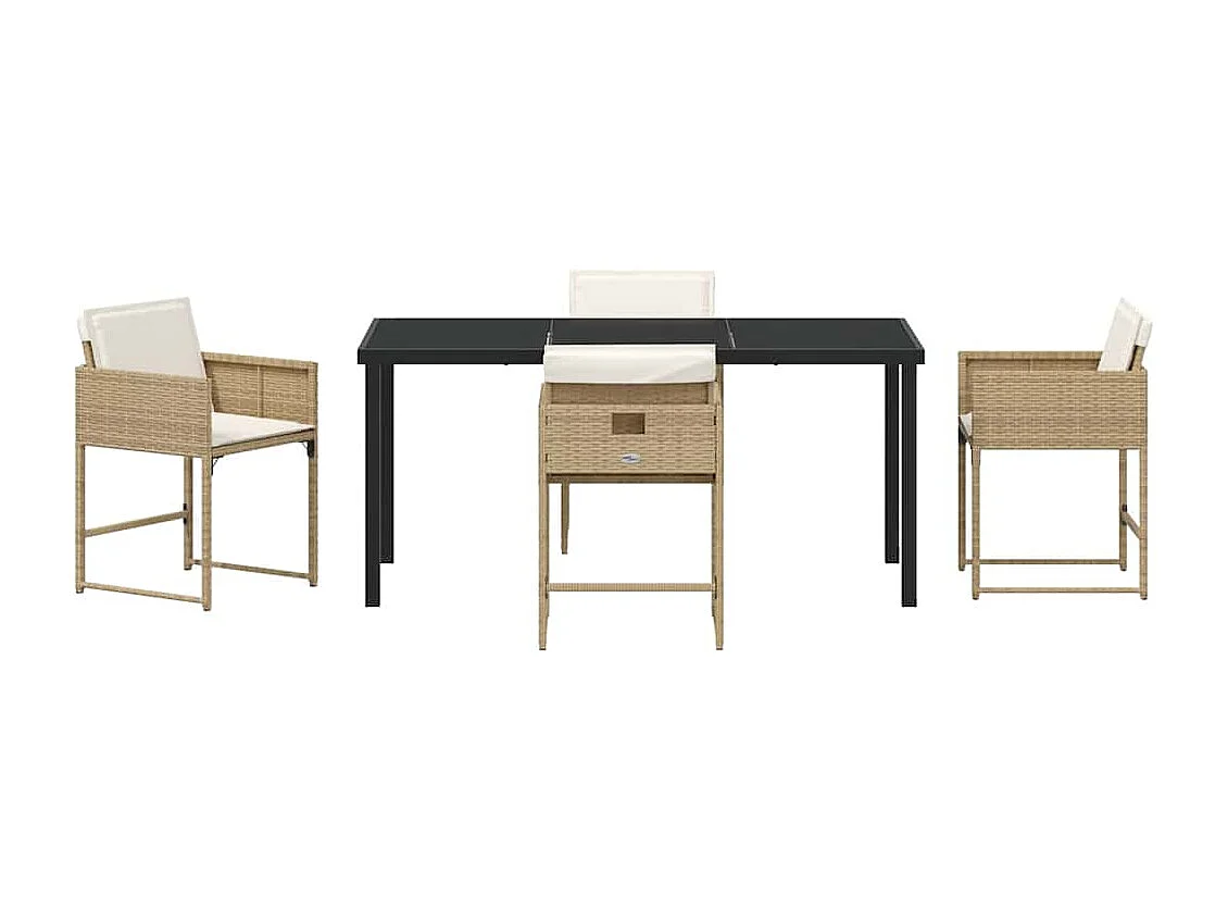 Set da pranzo da giardino da 5 pezzi con cuscini in polyrattan beige