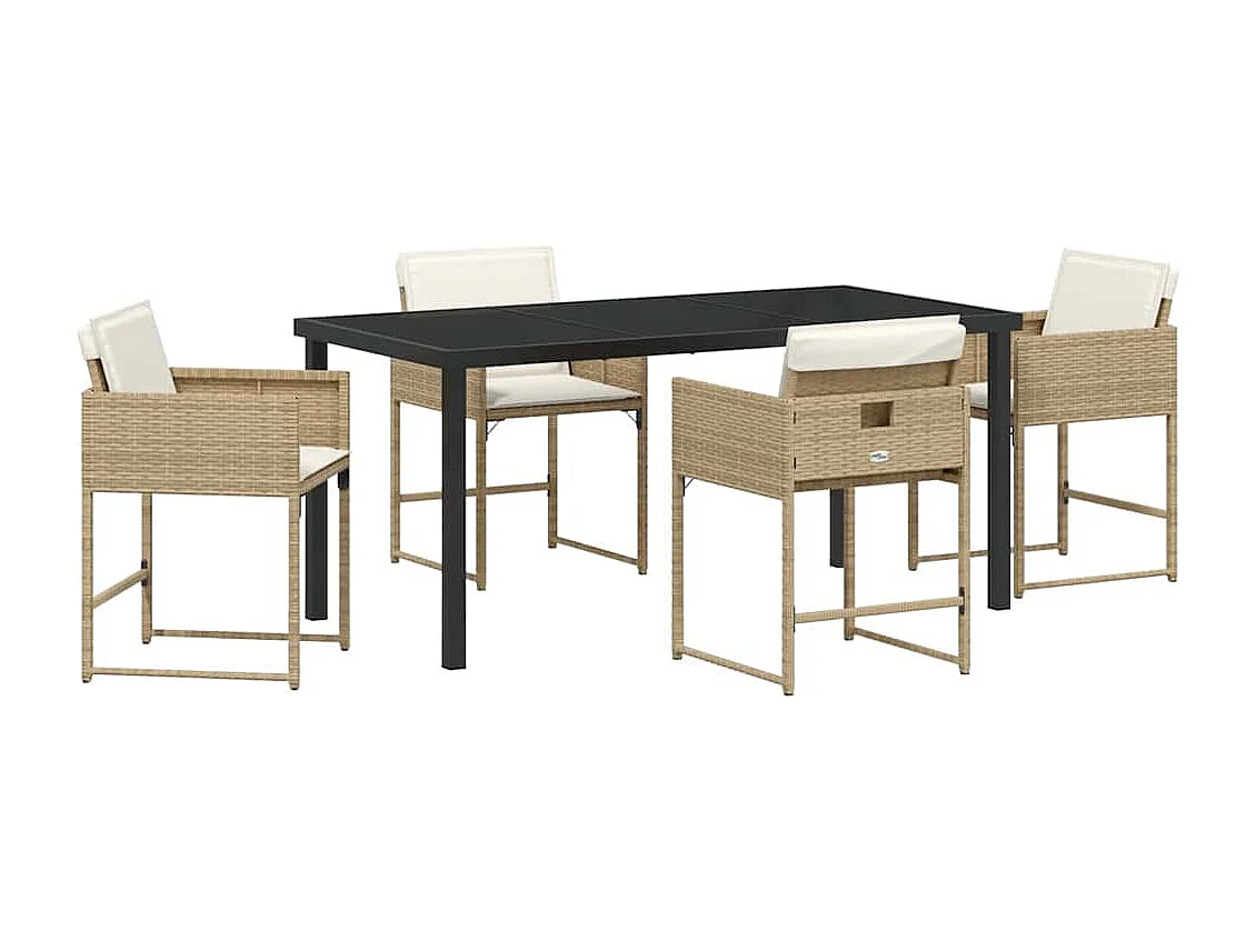 5-delige tuinset met beige polyrotan kussens