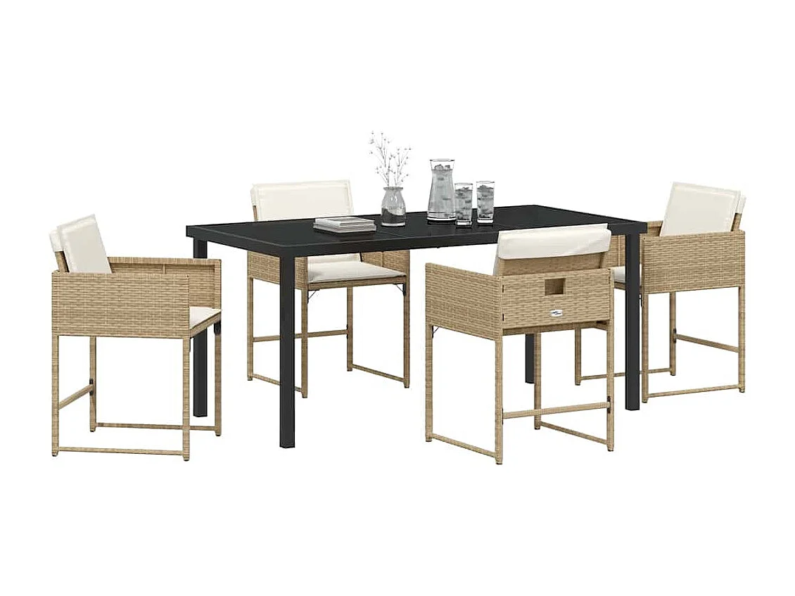 5-delige tuinset met beige polyrotan kussens