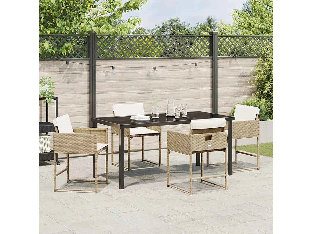 5-delige tuinset met beige polyrotan kussens