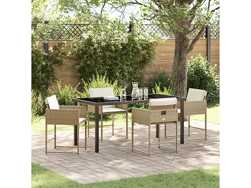 5-delige tuinset met beige polyrotan kussens