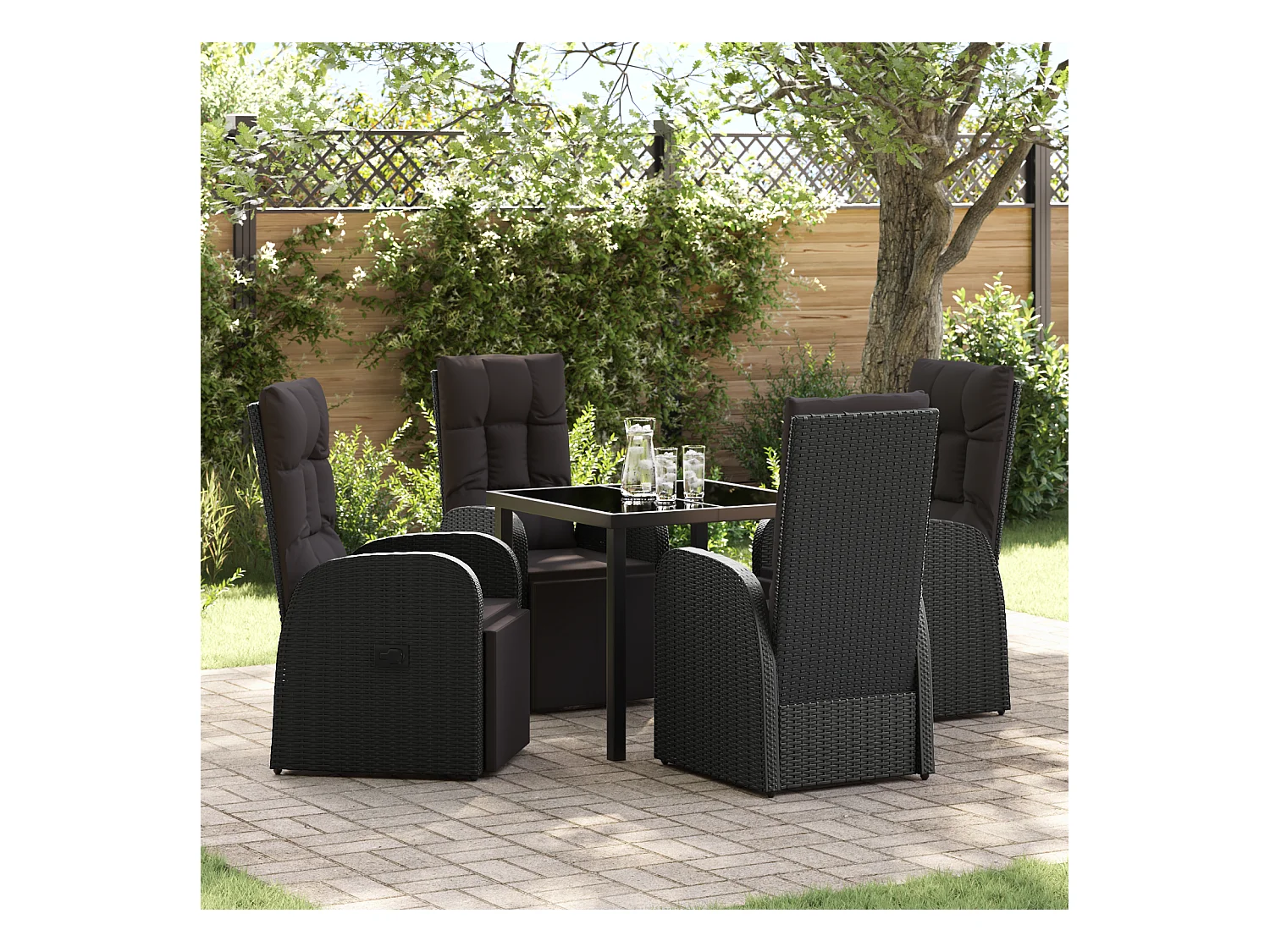 Ensemble de 5 Pièces de Salle à Manger de Jardin avec Coussins Noir Poly Rattan