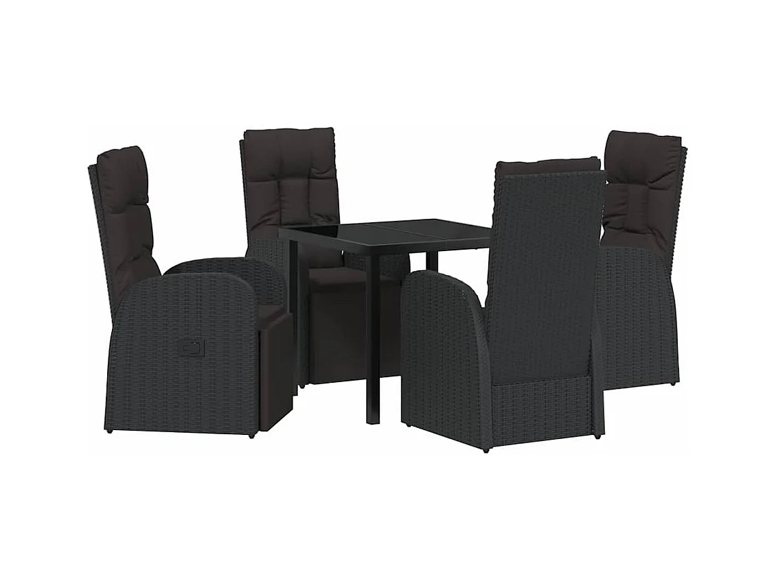 Ensemble de 5 Pièces de Salle à Manger de Jardin avec Coussins Noir Poly Rattan