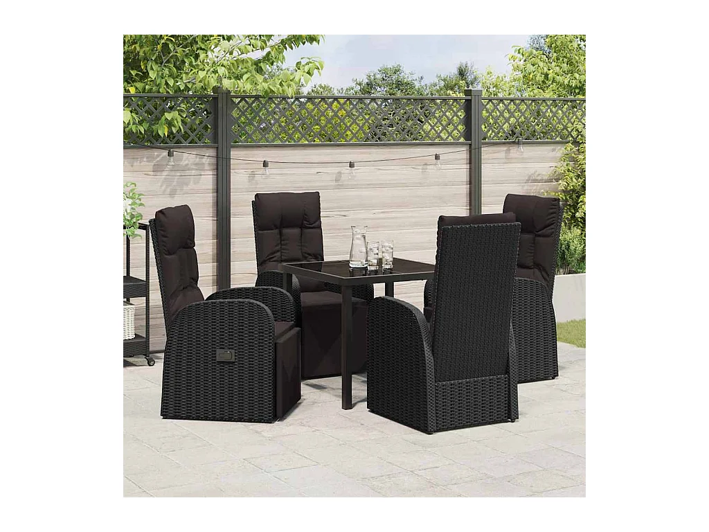 Ensemble de 5 Pièces de Salle à Manger de Jardin avec Coussins Noir Poly Rattan