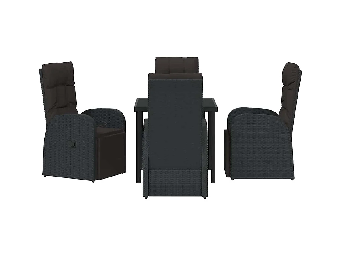 Ensemble de 5 Pièces de Salle à Manger de Jardin avec Coussins Noir Poly Rattan