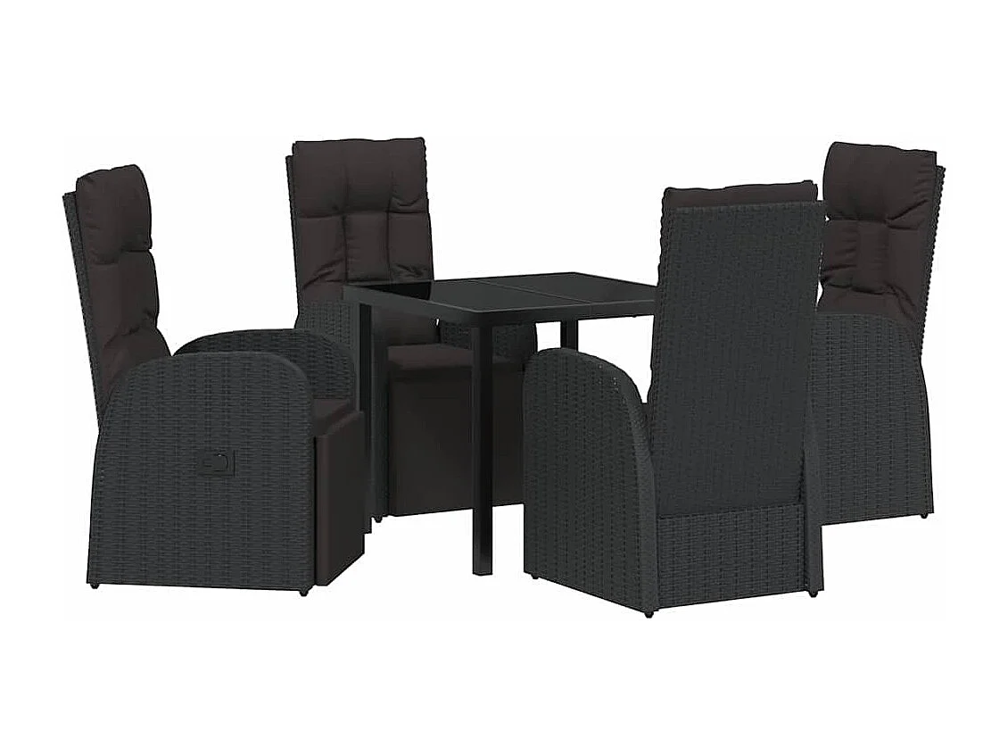 Ensemble de 5 Pièces de Salle à Manger de Jardin avec Coussins Noir Poly Rattan
