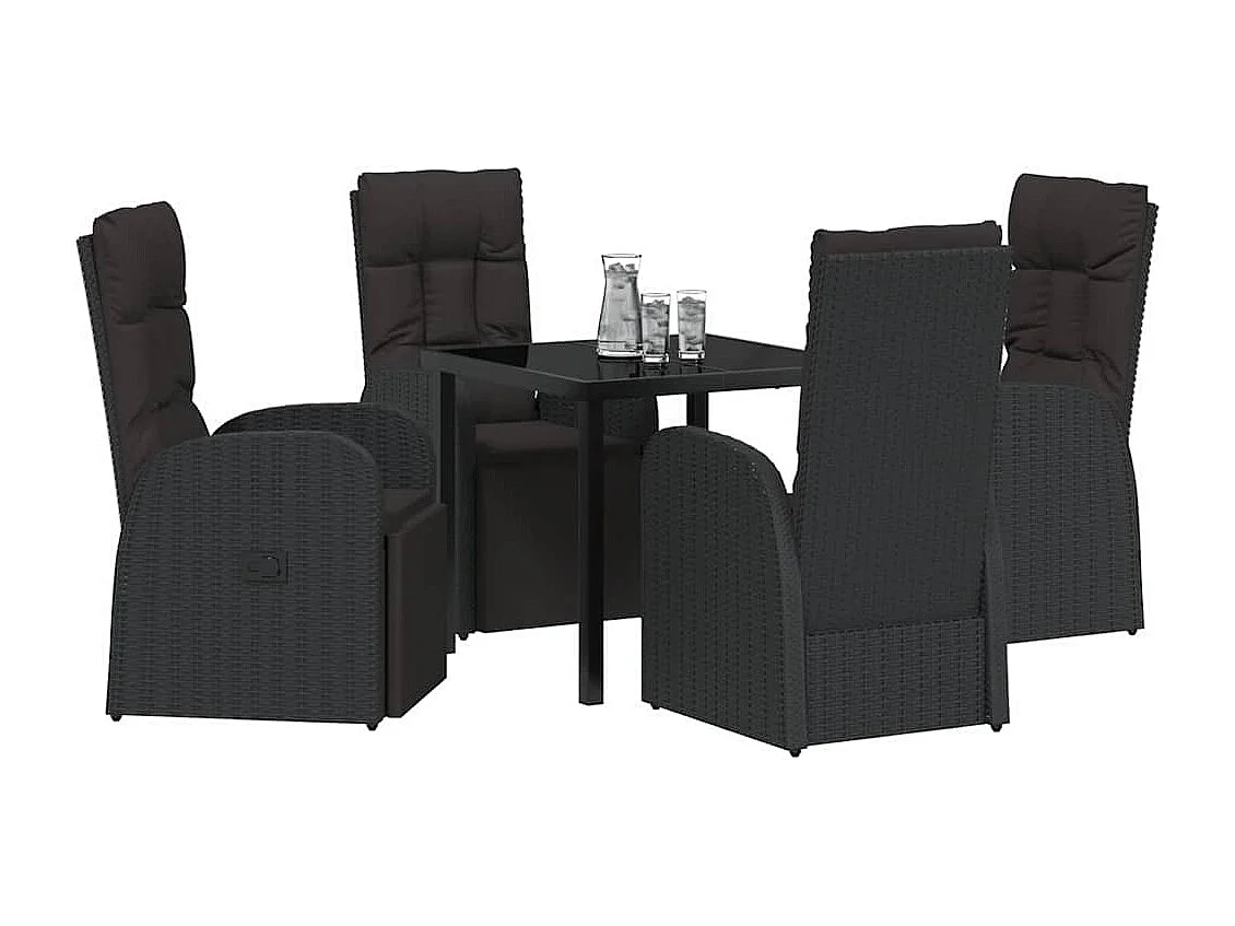 Ensemble de 5 Pièces de Salle à Manger de Jardin avec Coussins Noir Poly Rattan