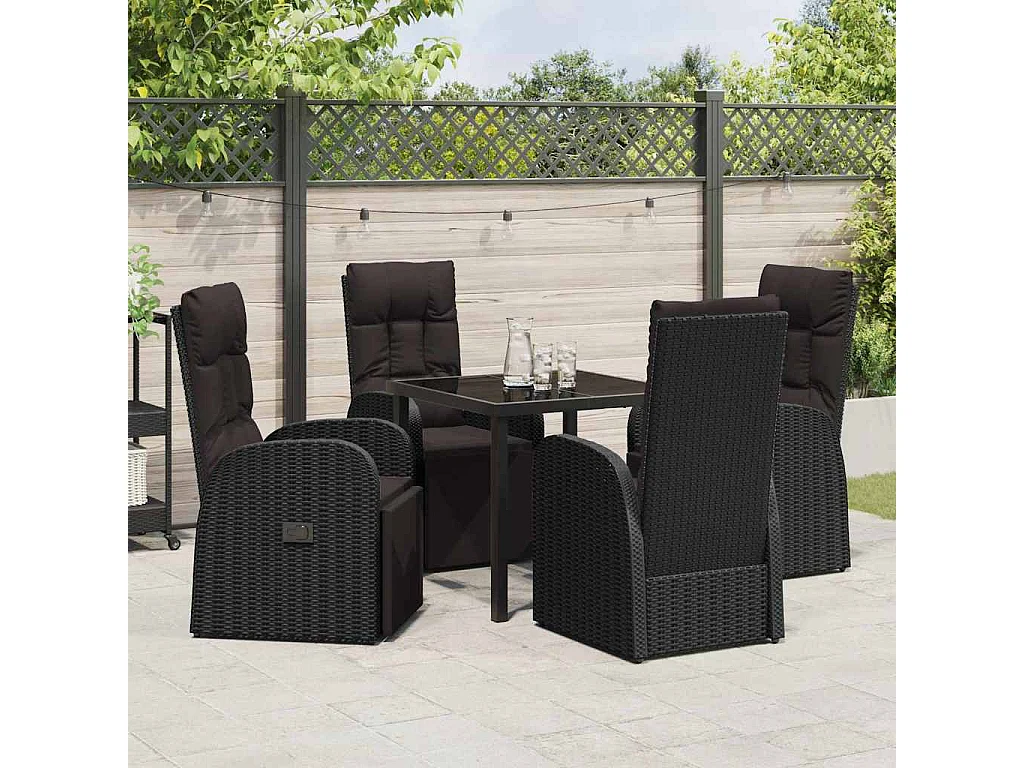 Ensemble de 5 Pièces de Salle à Manger de Jardin avec Coussins Noir Poly Rattan