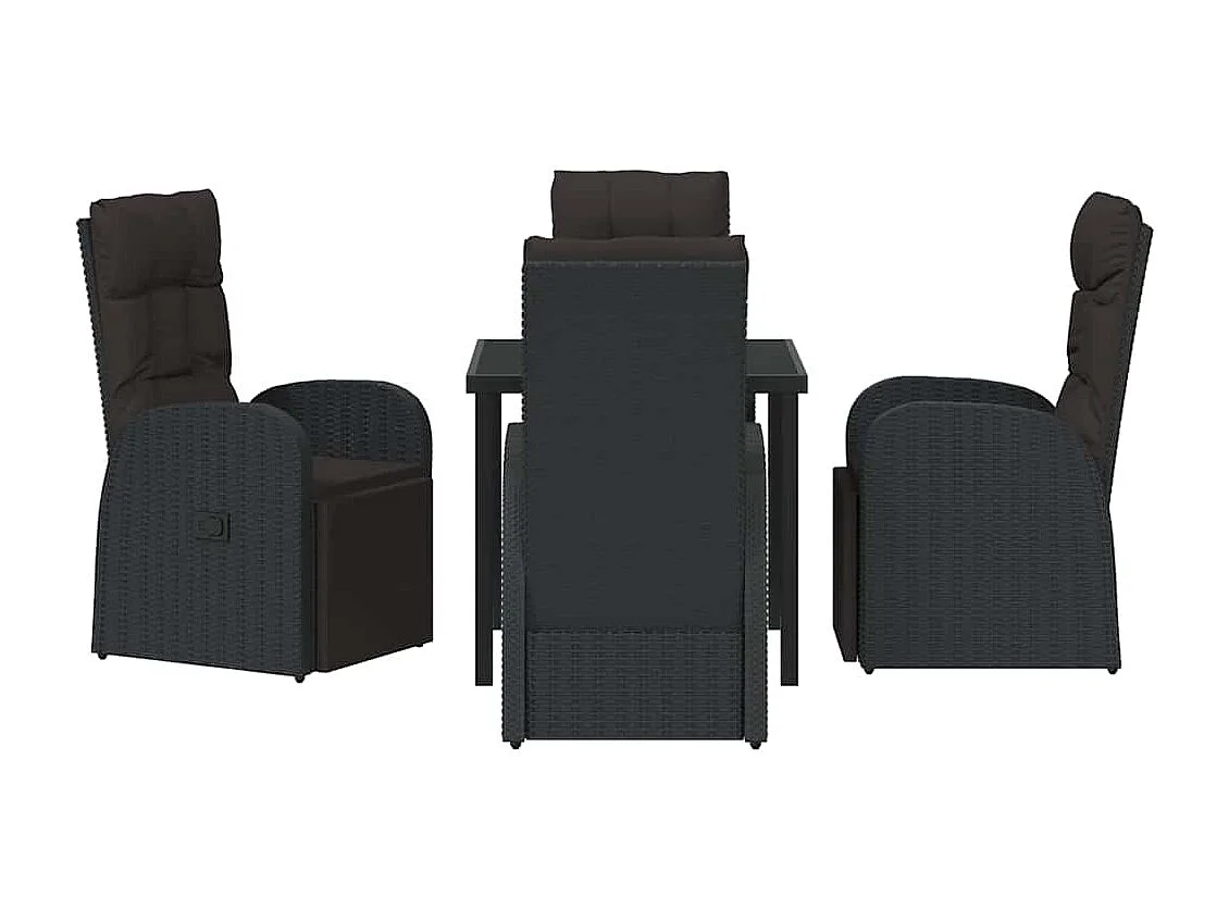 Ensemble de 5 Pièces de Salle à Manger de Jardin avec Coussins Noir Poly Rattan
