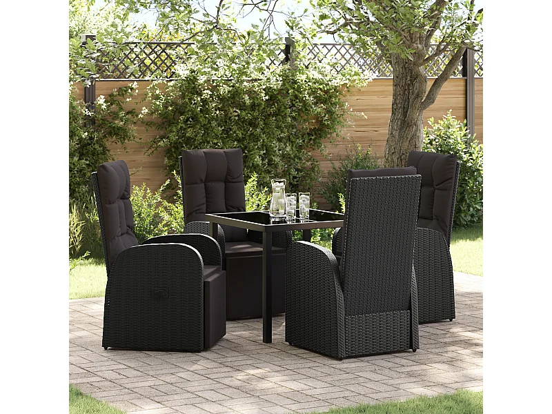 Ensemble de 5 Pièces de Salle à Manger de Jardin avec Coussins Noir Poly Rattan