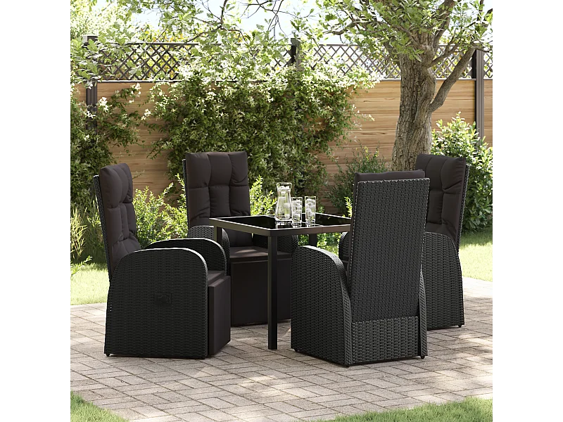 Ensemble de 5 Pièces de Salle à Manger de Jardin avec Coussins Noir Poly Rattan