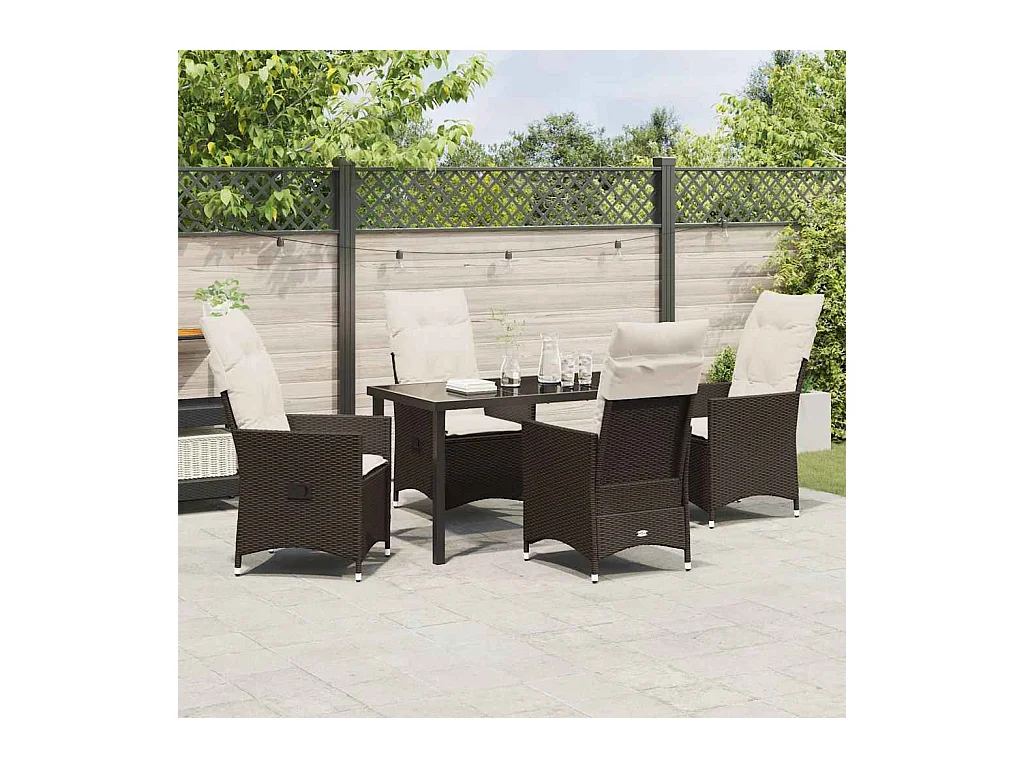 Set da pranzo da giardino 5 pezzi con cuscini in polyrattan marrone