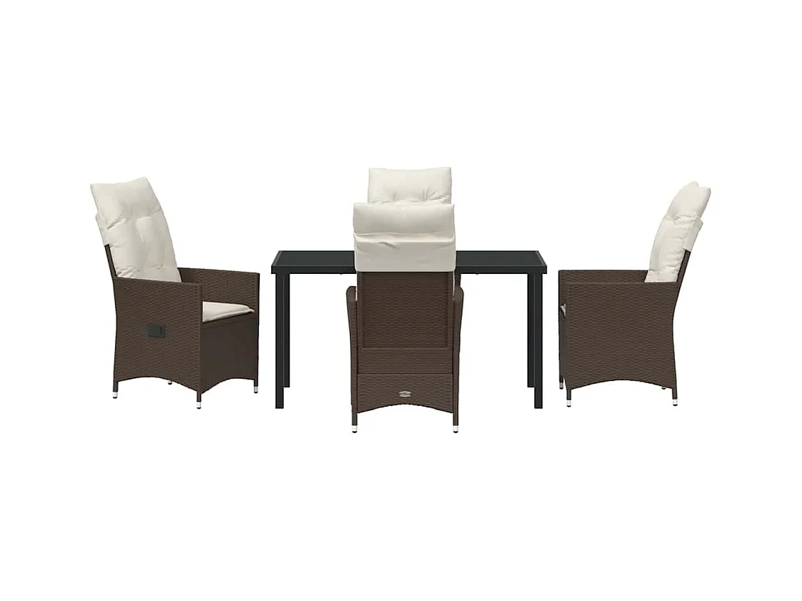 Set da pranzo da giardino 5 pezzi con cuscini in polyrattan marrone