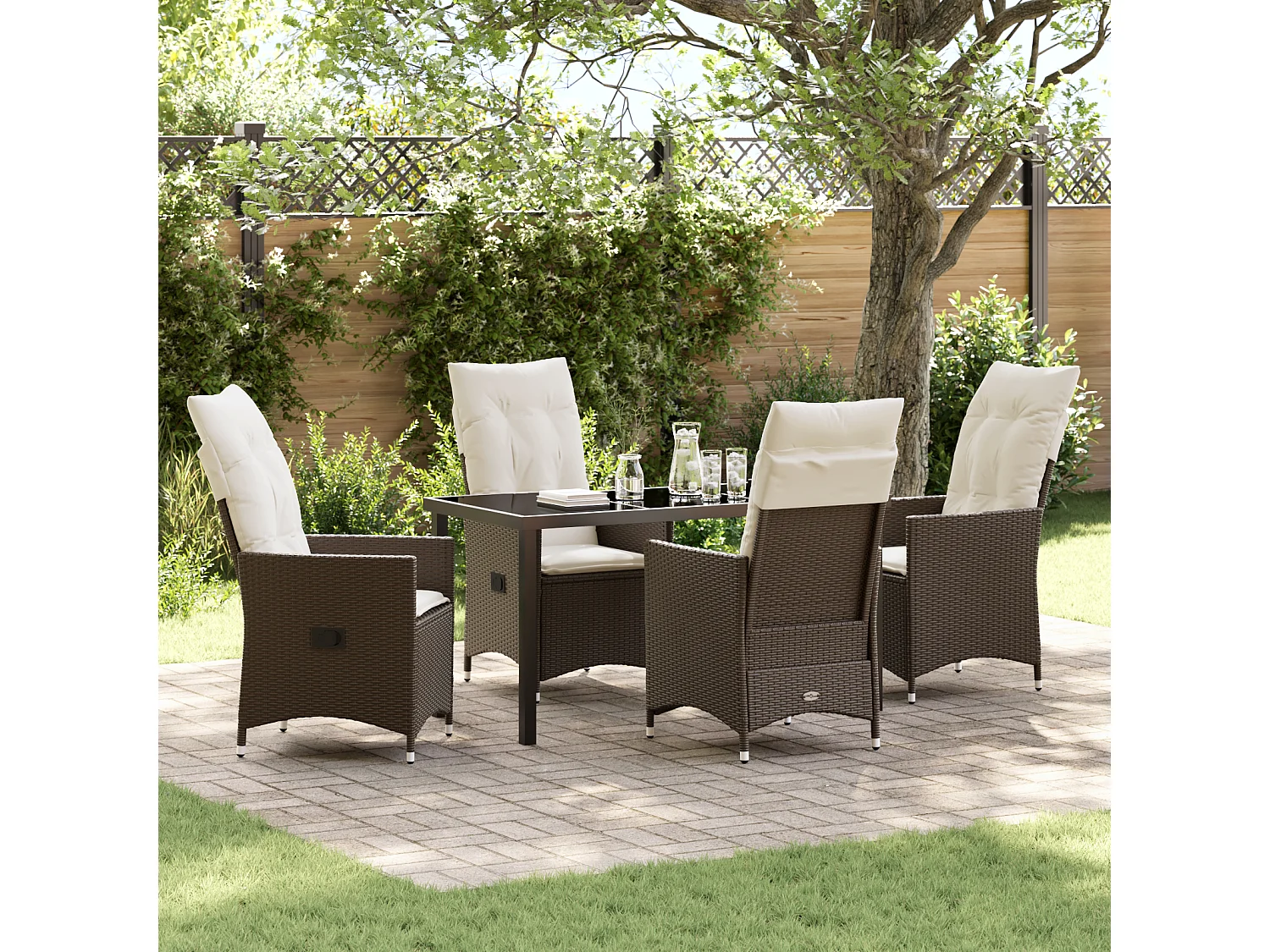 Ensemble de Salle à Manger de Jardin 5 Pièces avec Coussins Marron Rattan Poly