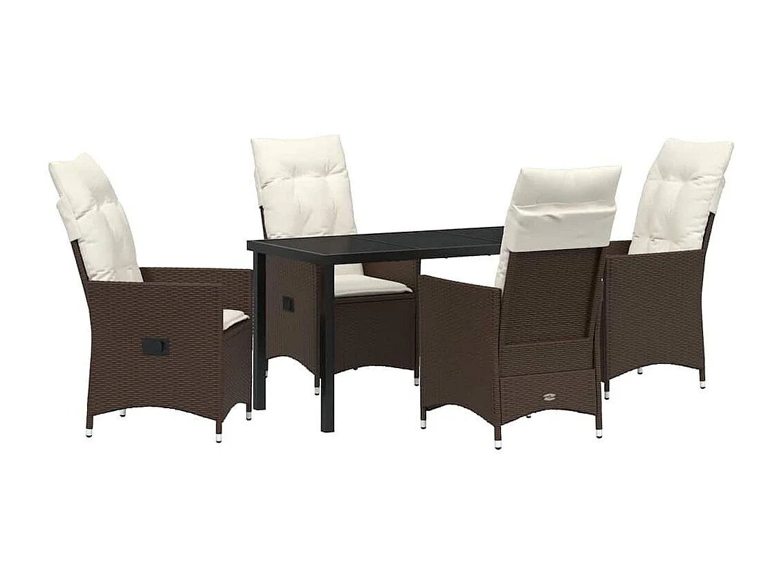 Ensemble de Salle à Manger de Jardin 5 Pièces avec Coussins Marron Rattan Poly