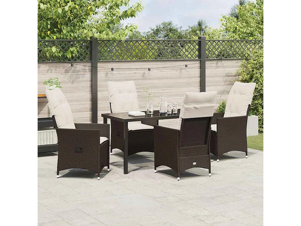 Ensemble de Salle à Manger de Jardin 5 Pièces avec Coussins Marron Rattan Poly