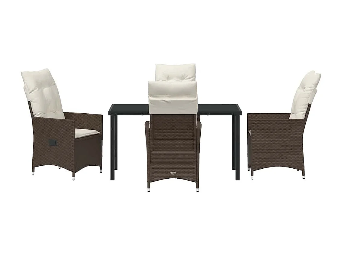 Ensemble de Salle à Manger de Jardin 5 Pièces avec Coussins Marron Rattan Poly