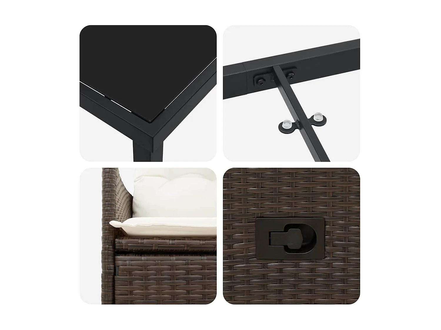 Ensemble de Salle à Manger de Jardin 5 Pièces avec Coussins Marron Rattan Poly