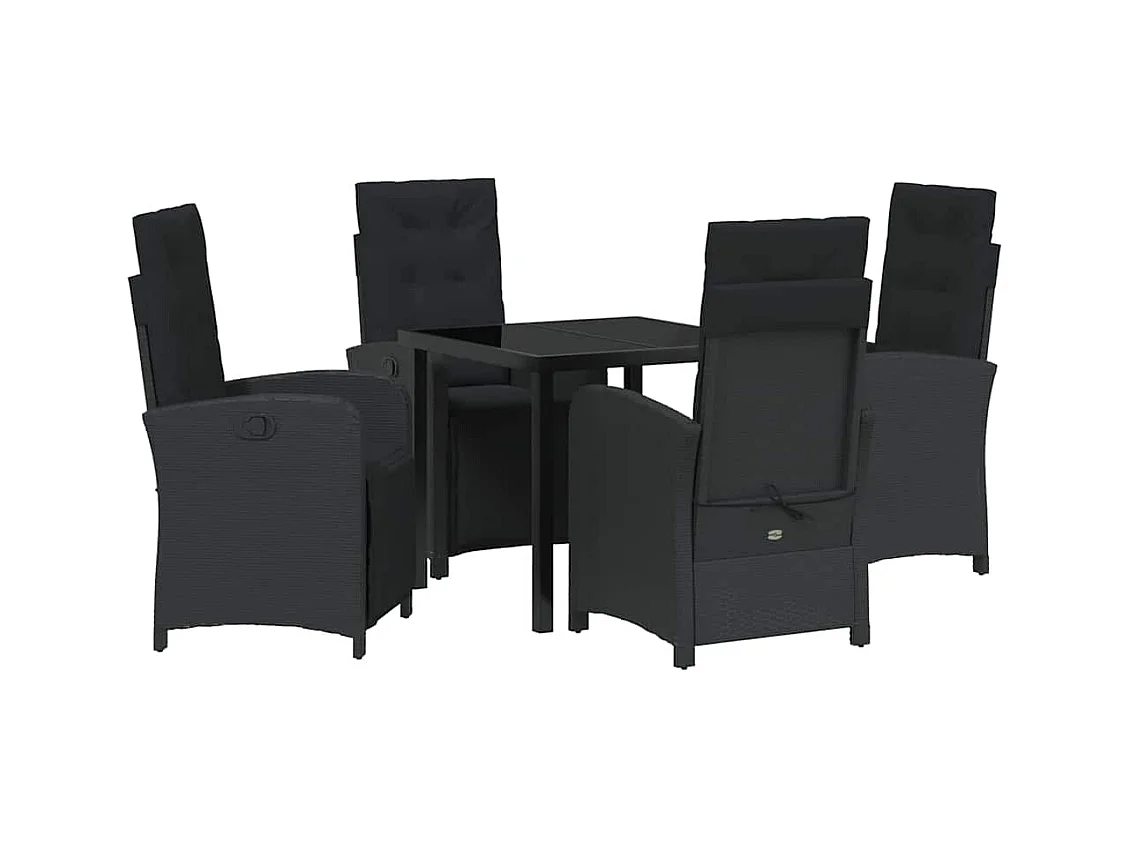 Set da pranzo da giardino 5 pezzi con cuscini in polyrattan nero