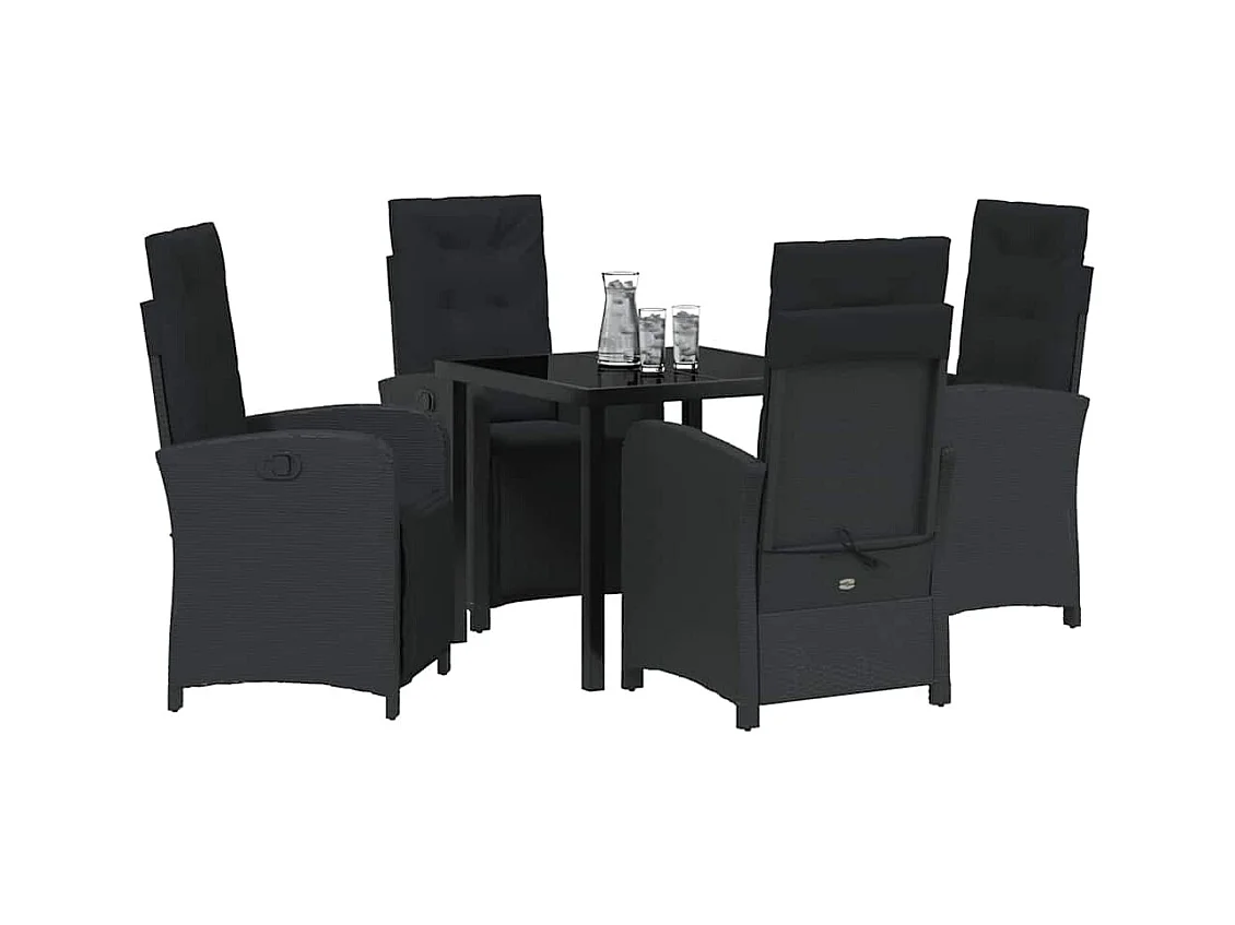Set da pranzo da giardino 5 pezzi con cuscini in polyrattan nero