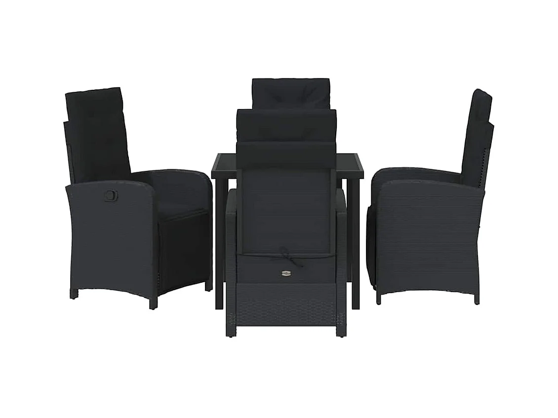Set da pranzo da giardino 5 pezzi con cuscini in polyrattan nero
