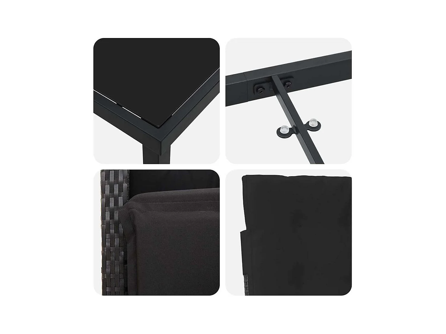 Set da pranzo da giardino 5 pezzi con cuscini in polyrattan nero