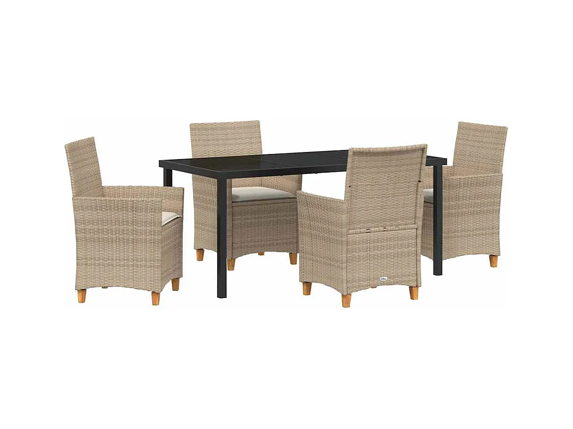 Set da pranzo da giardino 5 pezzi con cuscini in polyrattan beige