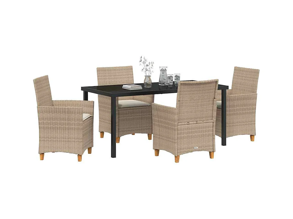 Set da pranzo da giardino 5 pezzi con cuscini in polyrattan beige