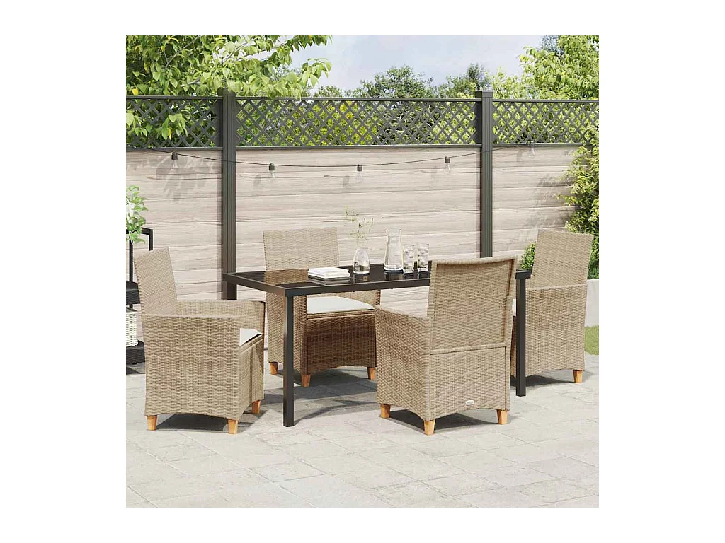 Set da pranzo da giardino 5 pezzi con cuscini in polyrattan beige