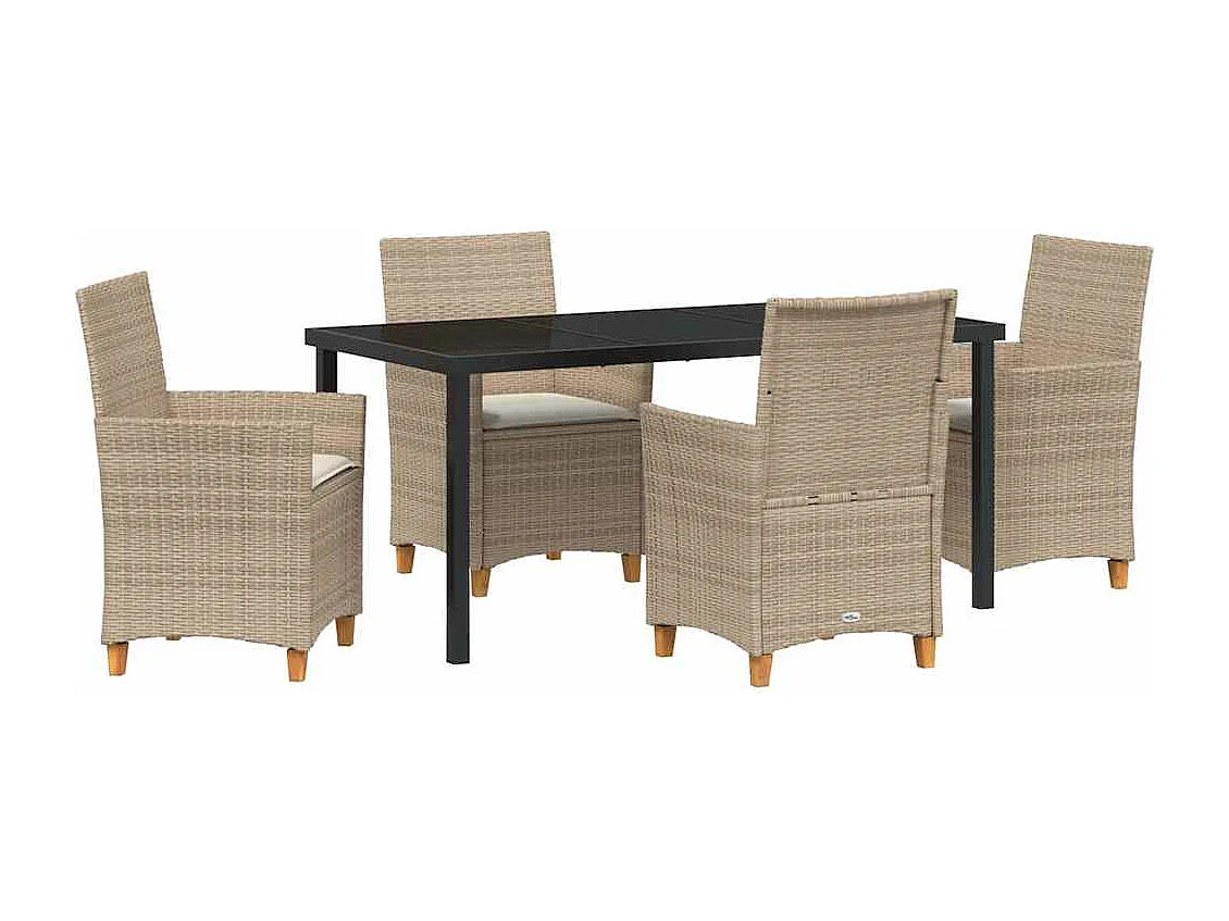 Ensemble de salle à manger de jardin 5 pièces avec coussins Beige Poly Rattan