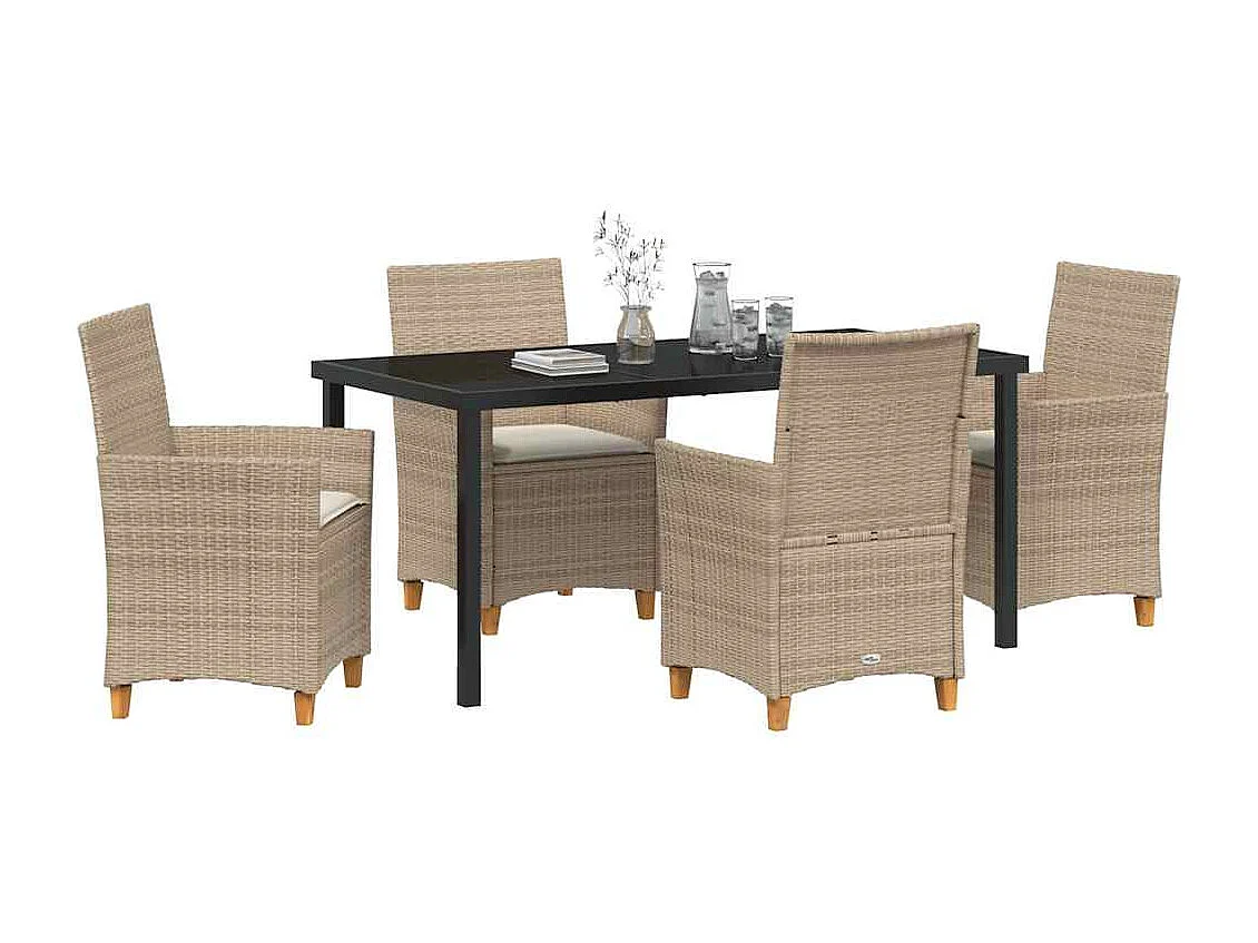 Ensemble de salle à manger de jardin 5 pièces avec coussins Beige Poly Rattan