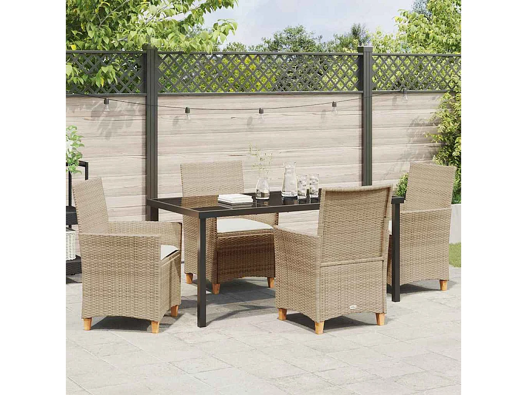 Ensemble de salle à manger de jardin 5 pièces avec coussins Beige Poly Rattan