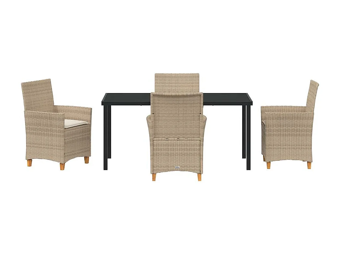 Ensemble de salle à manger de jardin 5 pièces avec coussins Beige Poly Rattan