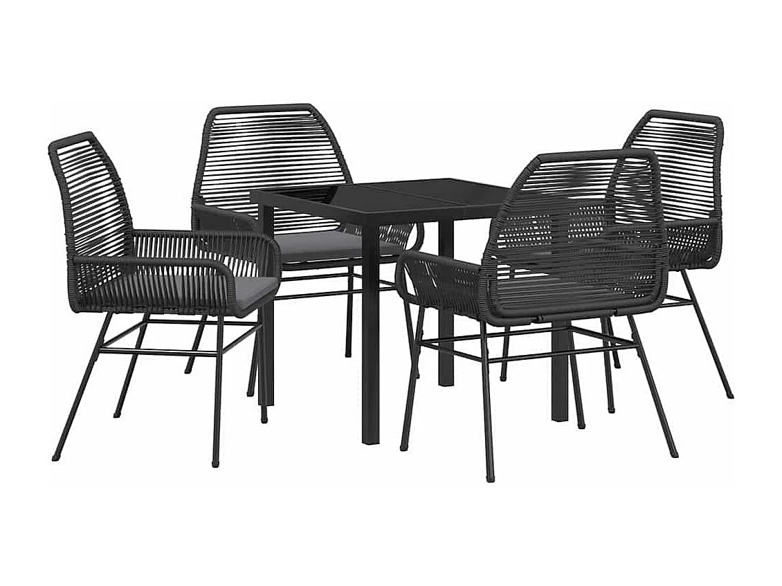 Ensemble de Salle à Manger de Jardin de 5 Pièces avec Coussins en Rattan Poly Noir