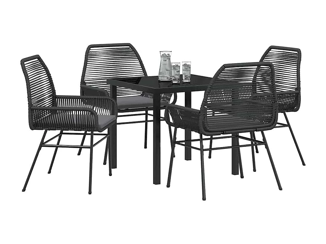 Ensemble de Salle à Manger de Jardin de 5 Pièces avec Coussins en Rattan Poly Noir