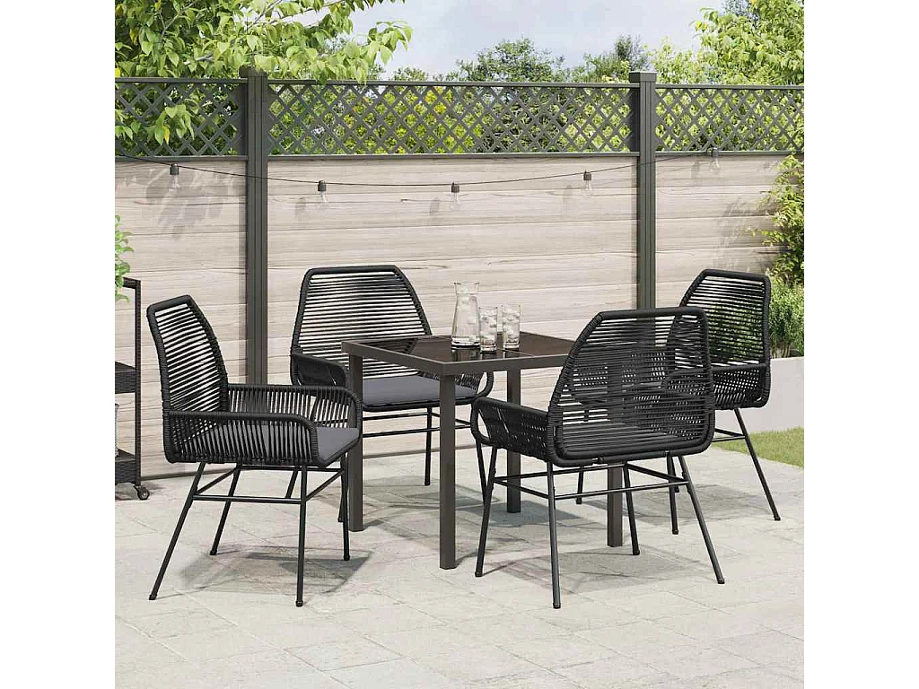 Ensemble de Salle à Manger de Jardin de 5 Pièces avec Coussins en Rattan Poly Noir