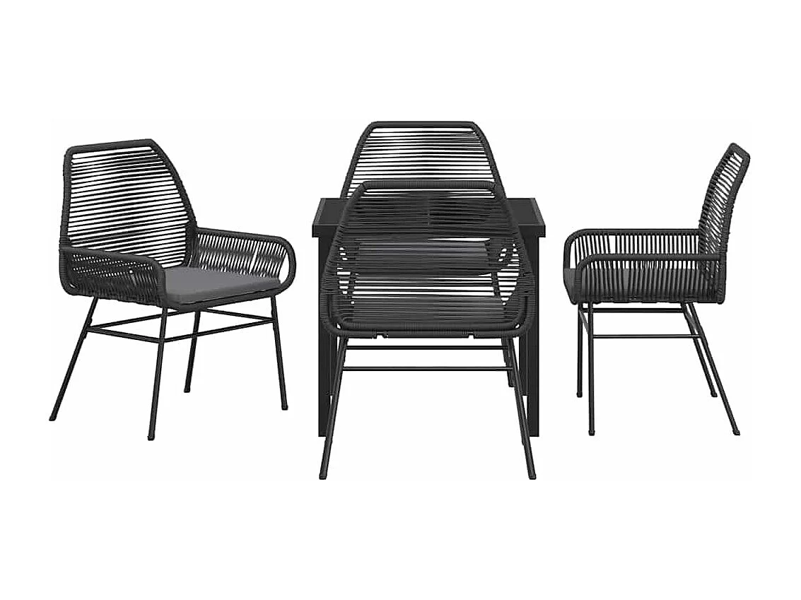 Ensemble de Salle à Manger de Jardin de 5 Pièces avec Coussins en Rattan Poly Noir