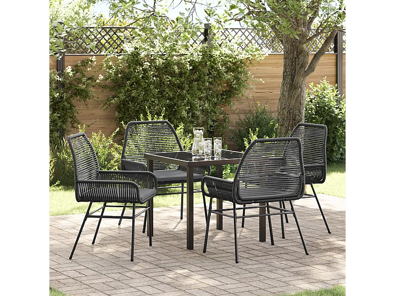 Ensemble de Salle à Manger de Jardin de 5 Pièces avec Coussins en Rattan Poly Noir