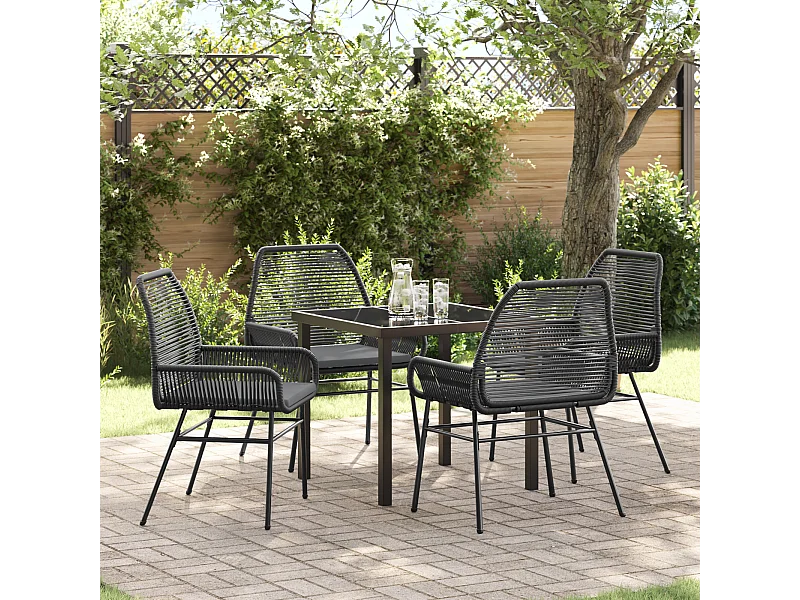 Ensemble de Salle à Manger de Jardin de 5 Pièces avec Coussins en Rattan Poly Noir