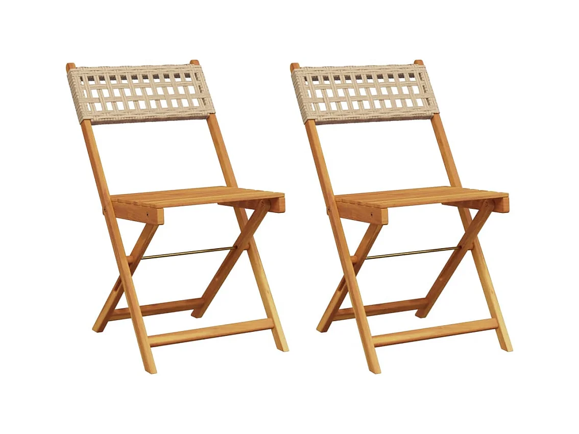 Set di 2 sedie da bistrot in legno massello di acacia e rattan beige