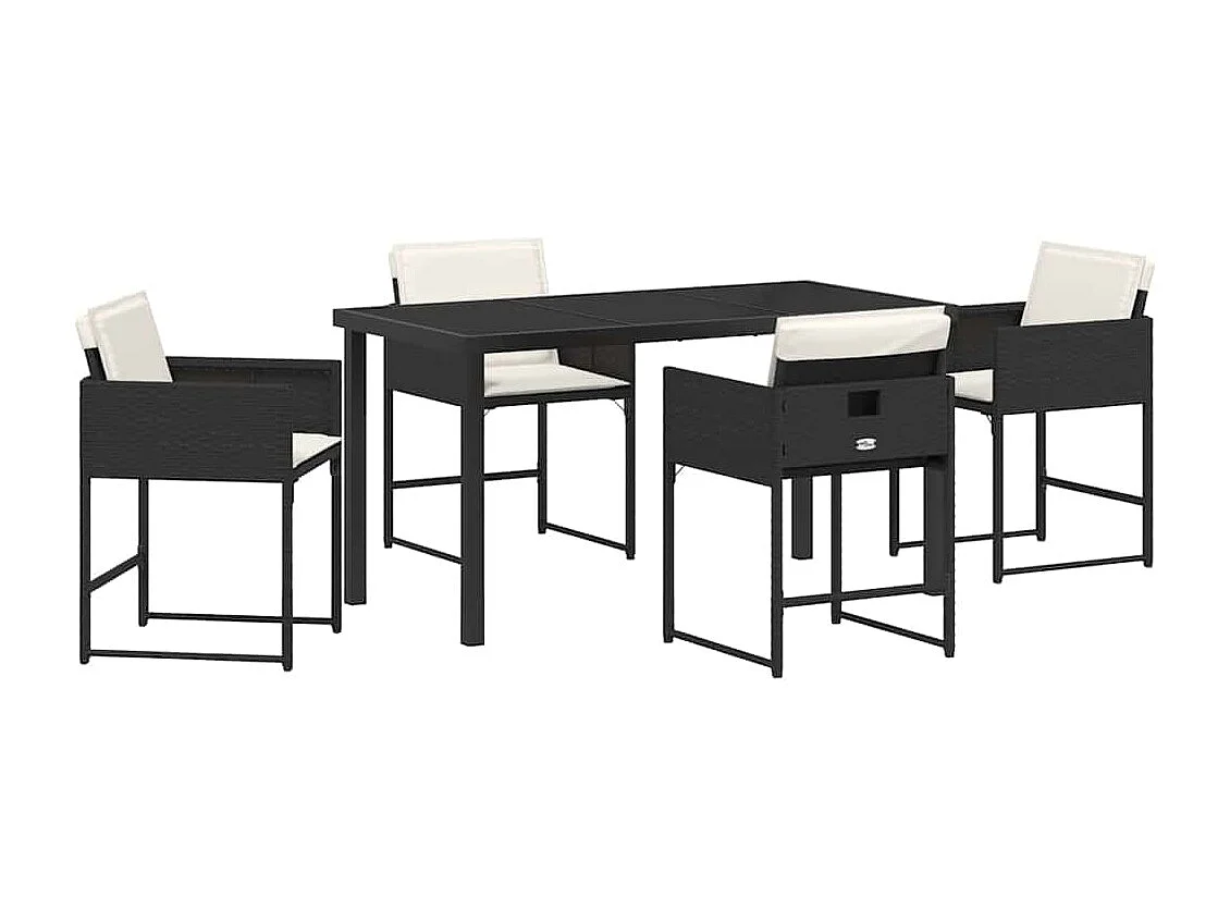 Set da pranzo da giardino 5 pezzi con cuscini in polyrattan nero