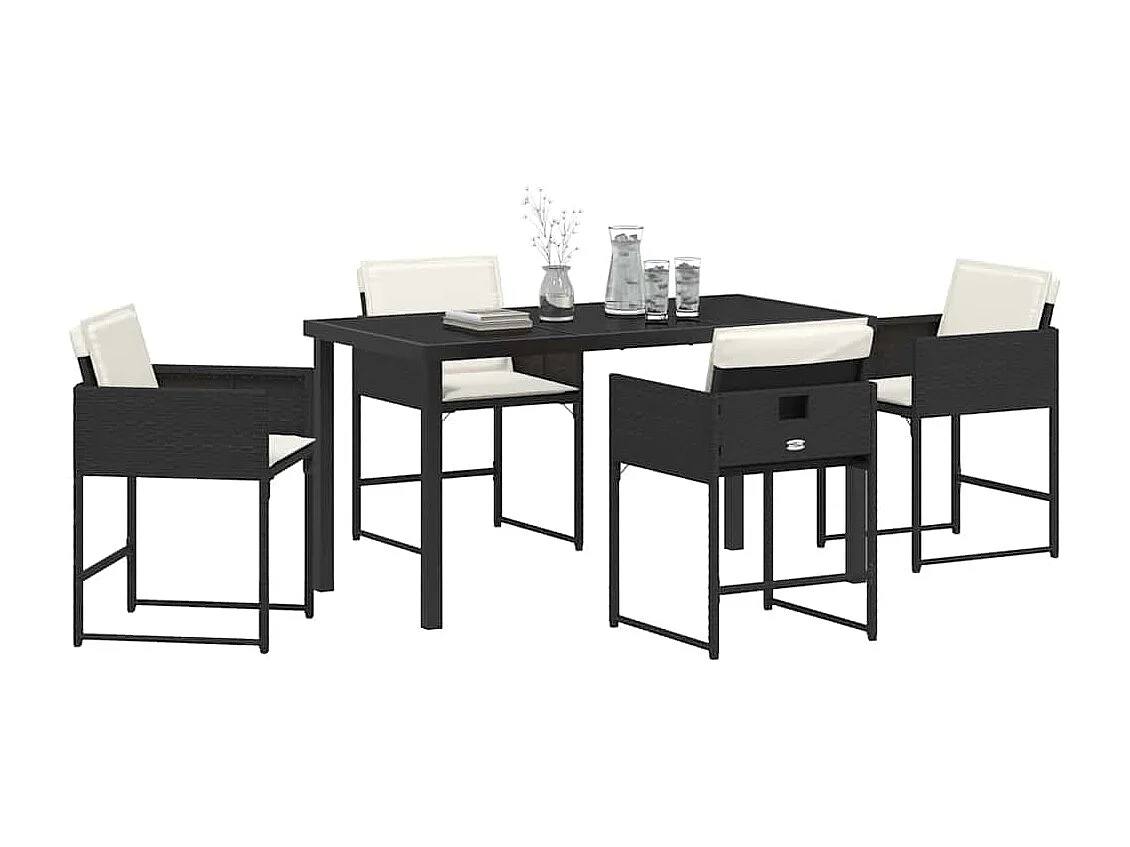 Set da pranzo da giardino 5 pezzi con cuscini in polyrattan nero